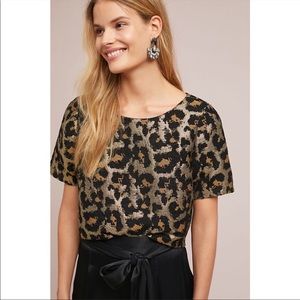 Anthropologie Hutch Metallic Leopard Top
